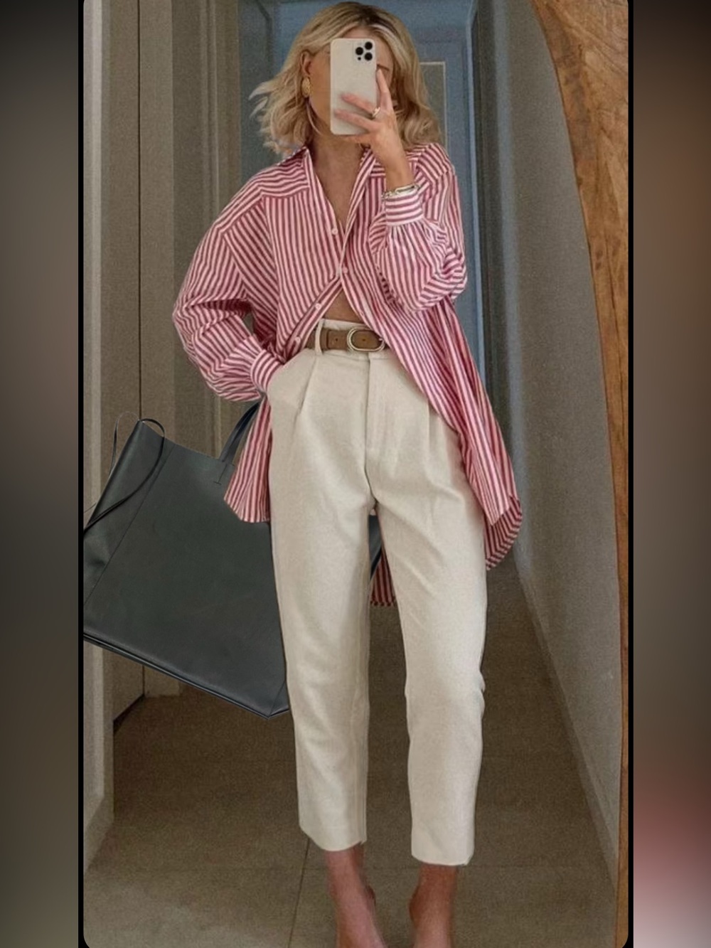 Striped Red and White Button-Up Women's Top